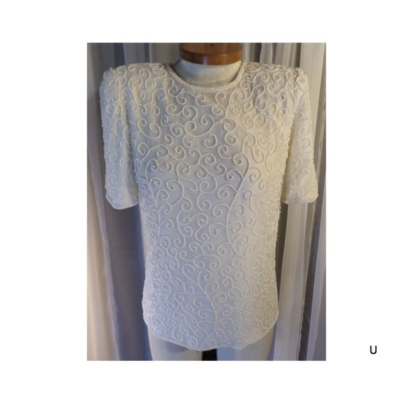New Ivory Silk Blouse Small Beads Off White Kazar - Picture 1 of 8